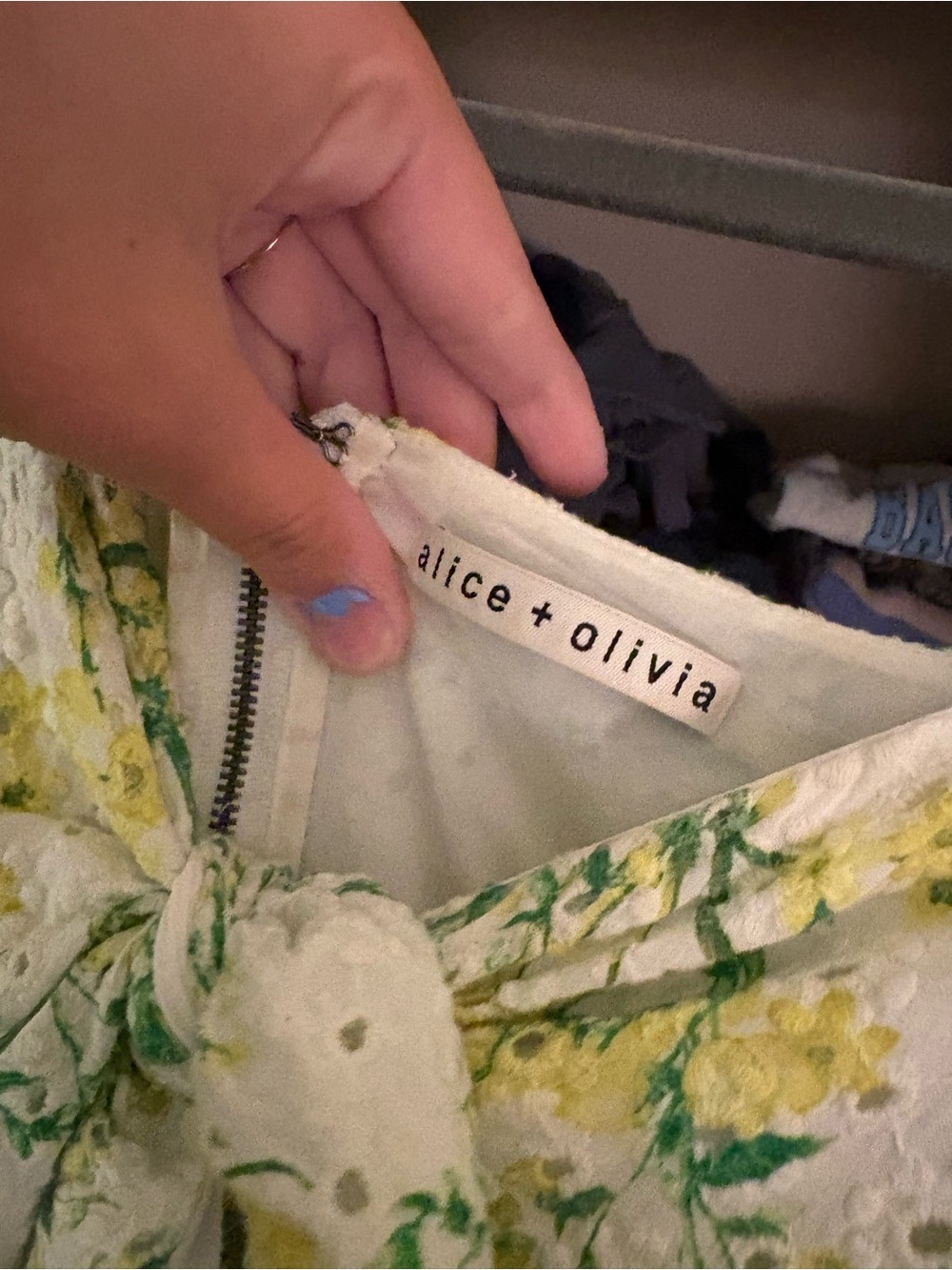 Alice + Olivia Cream Mini Dress with Yellow & Green Floral Print - Picture 3 of 3